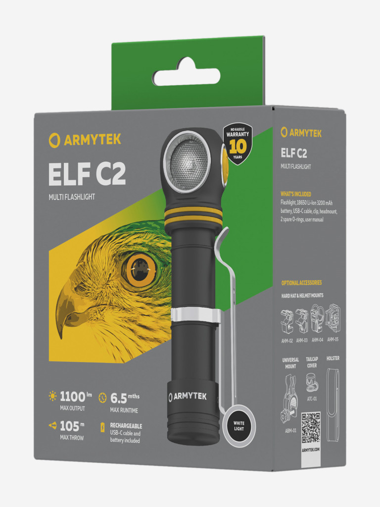 Фонарь налобный Armytek Elf C2 USB-C, 1100 лм, холодный свет