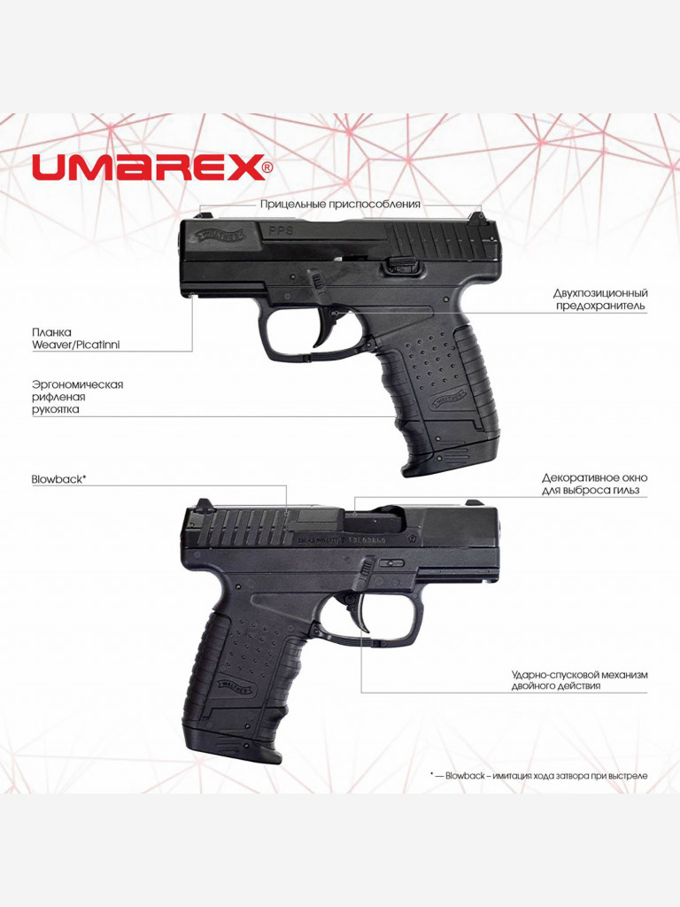 Пистолет пневматический Walther PPS, сплав, черный, Blowback) 5.8139