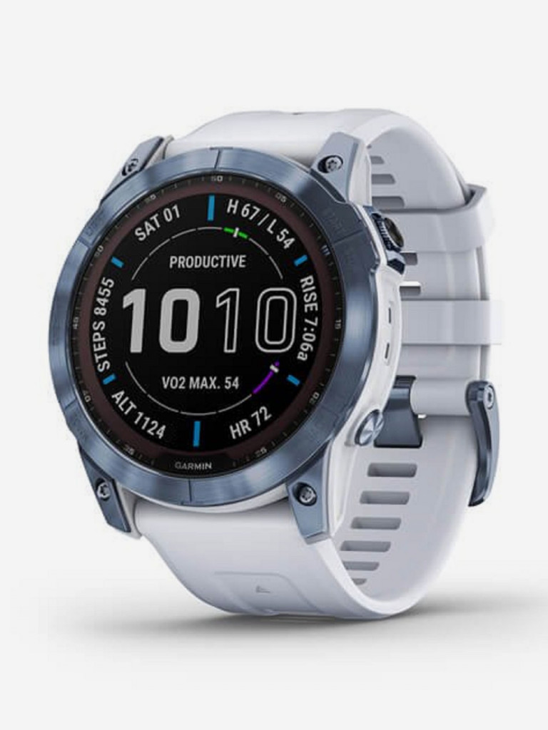 Часы Garmin Fenix 7X Sapphire Solar с подзарядкой от солнца, титановый синий минерал DLC с белым ремешком 010-02541-15