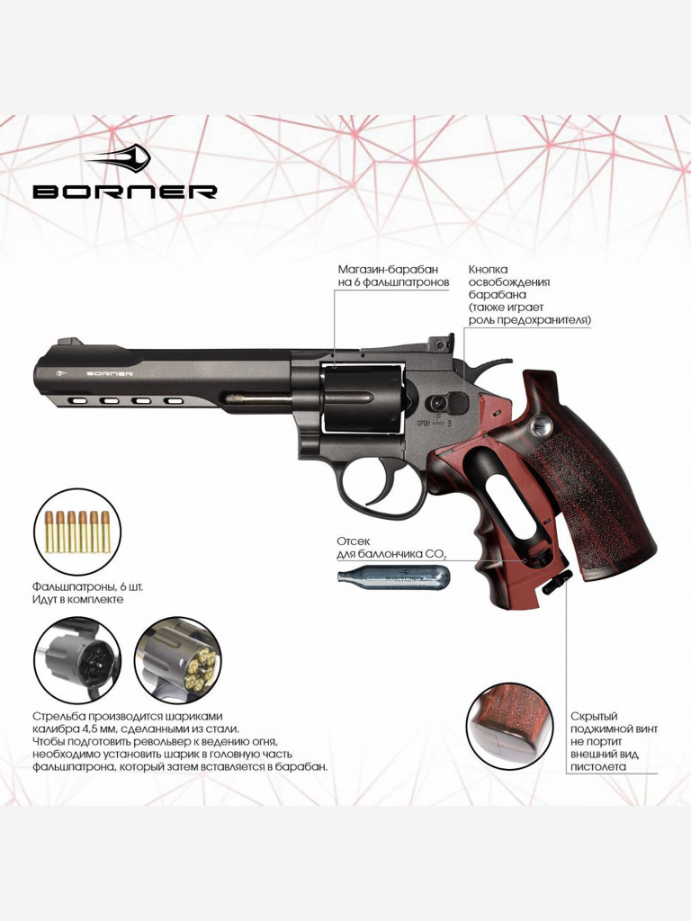 Пневматический пистолет BORNER Super Sport 702, кал. 4,5 мм (с картриджи 6  шт.) Черный цвет — купить за 12390 руб. со скидкой 29 %, отзывы в  интернет-магазине Спортмастер
