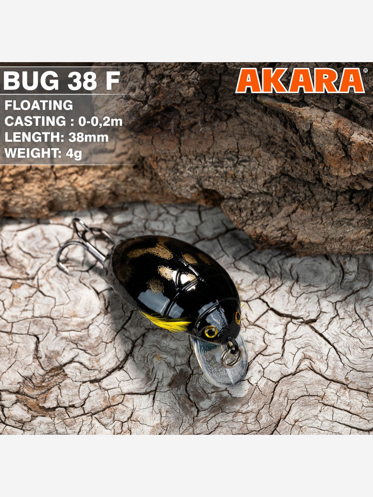 Воблер Akara Bug 38F кренк плавающий жук на голавля, язя, форель 4гр 10