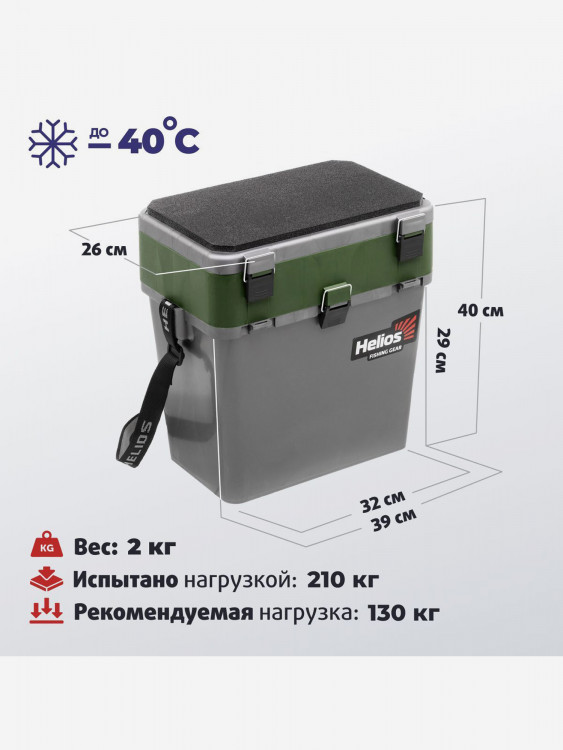 Ящик рыболовный зимний серый/хаки (HS-IB-19-GH) Helios