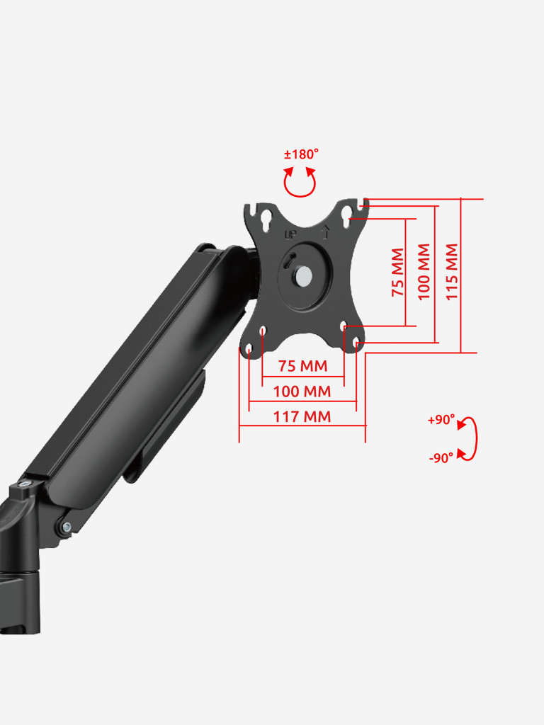 UNITEKI FMGT92PIPE кронштейн для 2 мониторов со струбциной, газлифт, крепление на трубе, 17-34", вертикальная регулировка, нагрузка 2-9 кг на каждый монитор