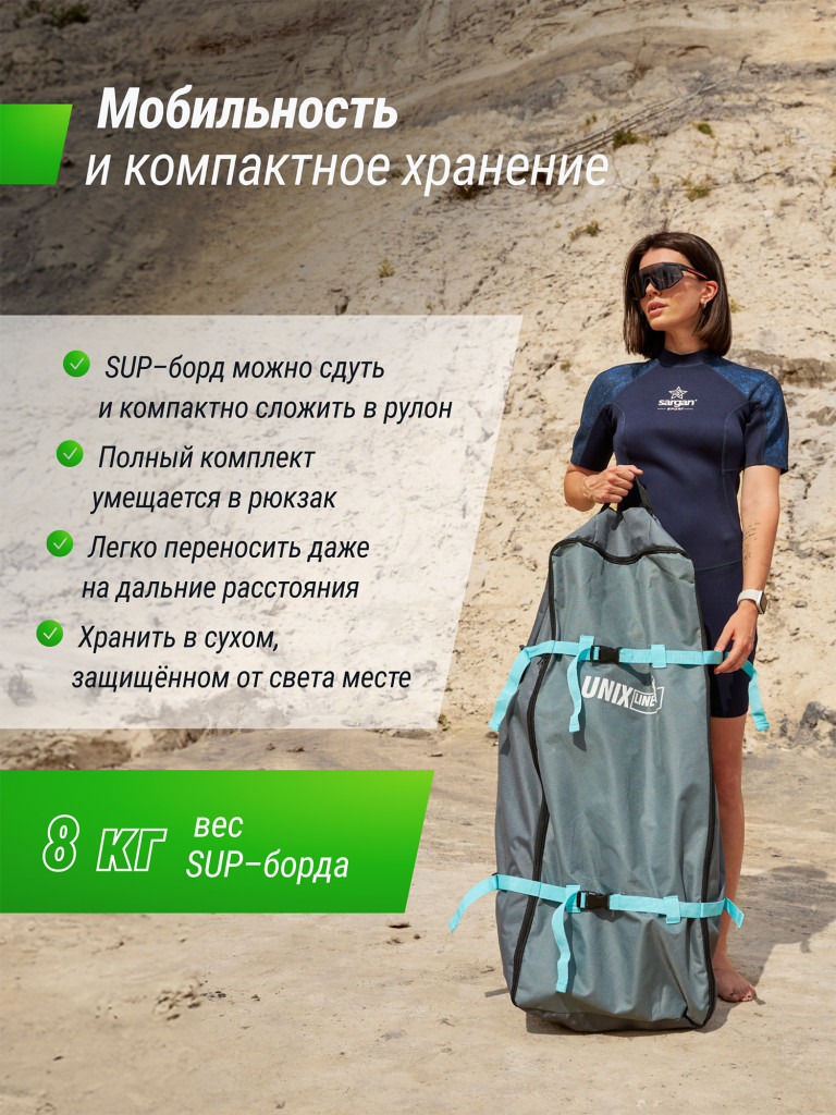 Сапборд надувной для плавания UNIX Line sup board Night Jungle 320 см до 200 кг, двухслойный, с веслом, рюкзак, насоc