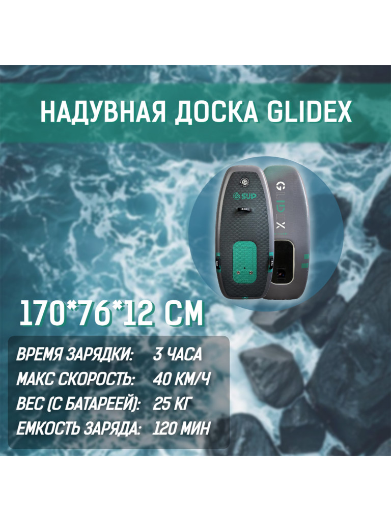 Фоилборд E-SUP GLIDEX 5'7" 170*76*12 см с мотором, на Подводных Крыльях