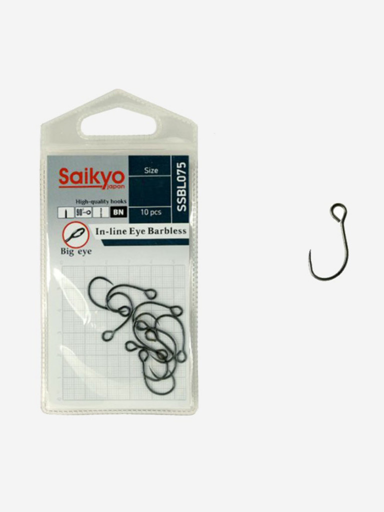 Крючки для рыбалки одинарные Saikyo SSBL075-BN IN-LINE EYE BARBLESS (1 упк. по 10 шт.)