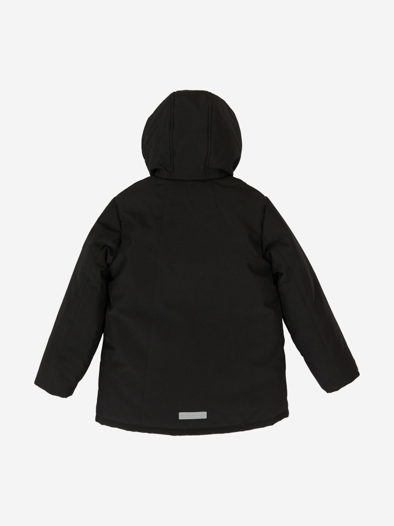 Куртка зимняя непромокаемая с капюшоном и манжетами-митенками черная для мальчика Button Blue