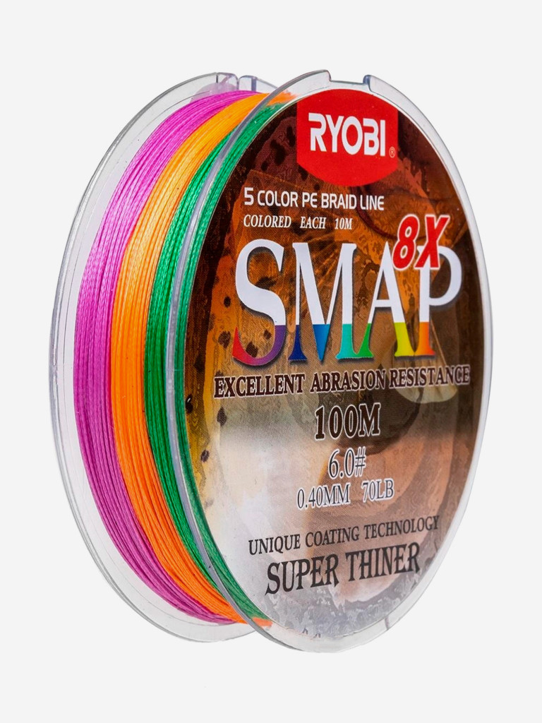 Шнур плетеный для рыбалки Ryobi SMAP PE8X, 100м, 0,405мм, 32кг, мультиколор
