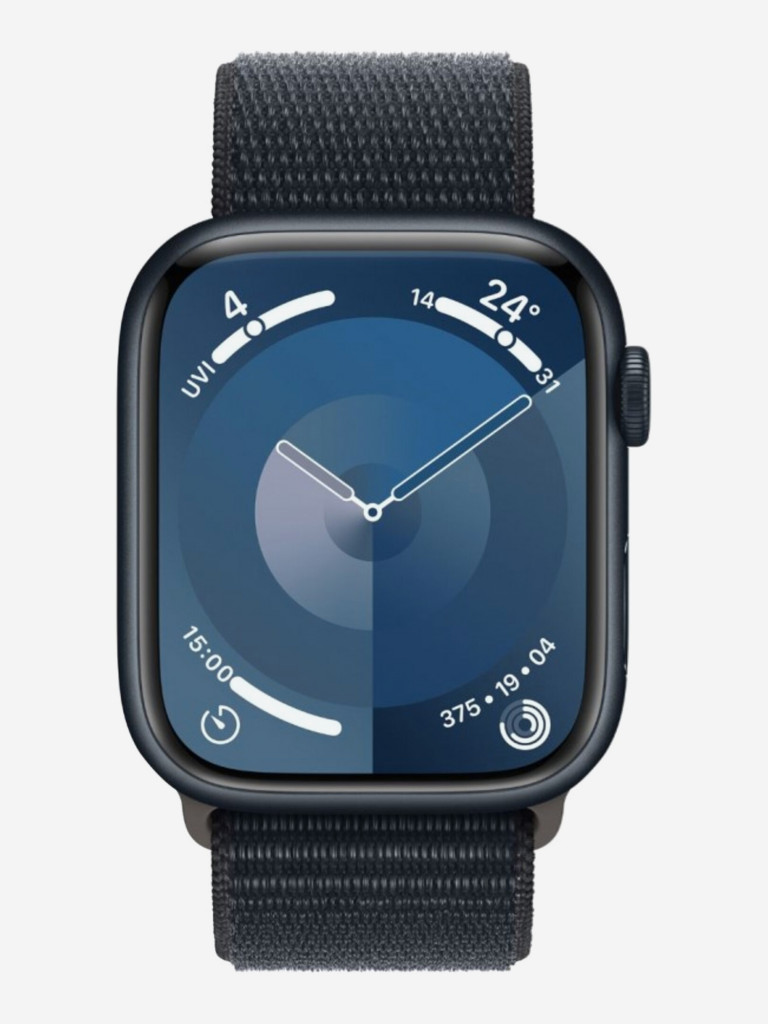 Спортивные часы Apple Watch Series 9 GPS 45mm, Корпус из алюминия цвета «полночно-черный»,черный спортивный ремешок