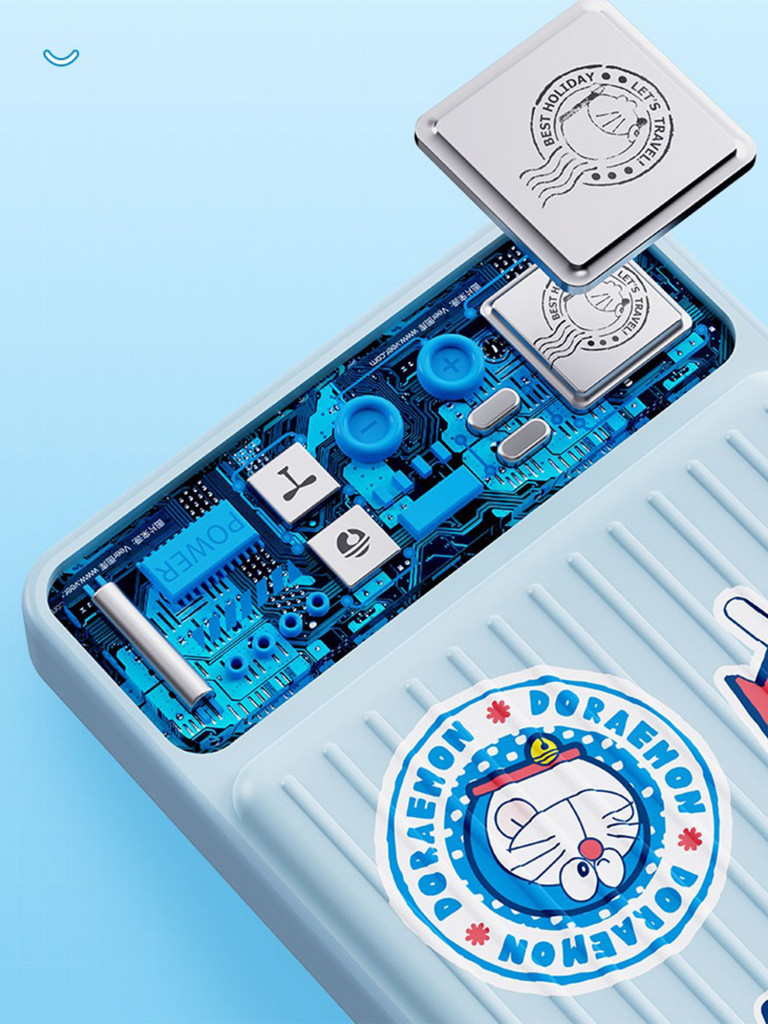 Внешний аккумулятор с авторским дизайном с кабелем Rock Doraemon P92 Dual PD20W Travel Series Power Bank with Cables 10000mAh синий