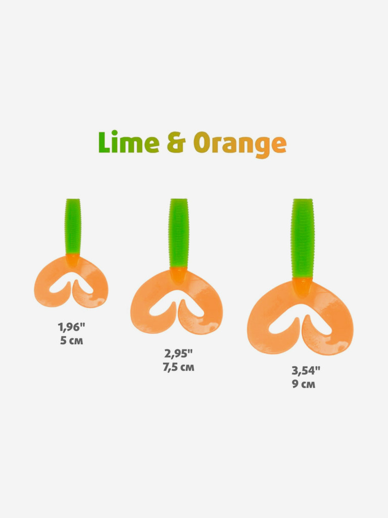 Мягкая приманка Helios Credo Double Tail, 3,54" / 9 см, Lime & Orange, 15 штук (HS-28-020-N-15)