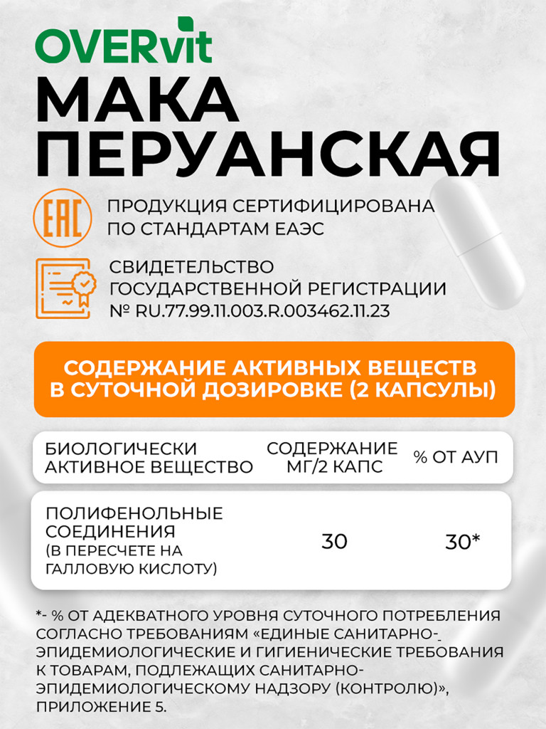 Мака перуанская OVER, 60 капсул