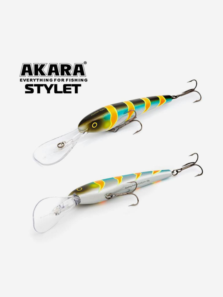 Воблер Akara Stylet 110F минноу плавающий для троллинга на щуку, судака, сома 20гр A106