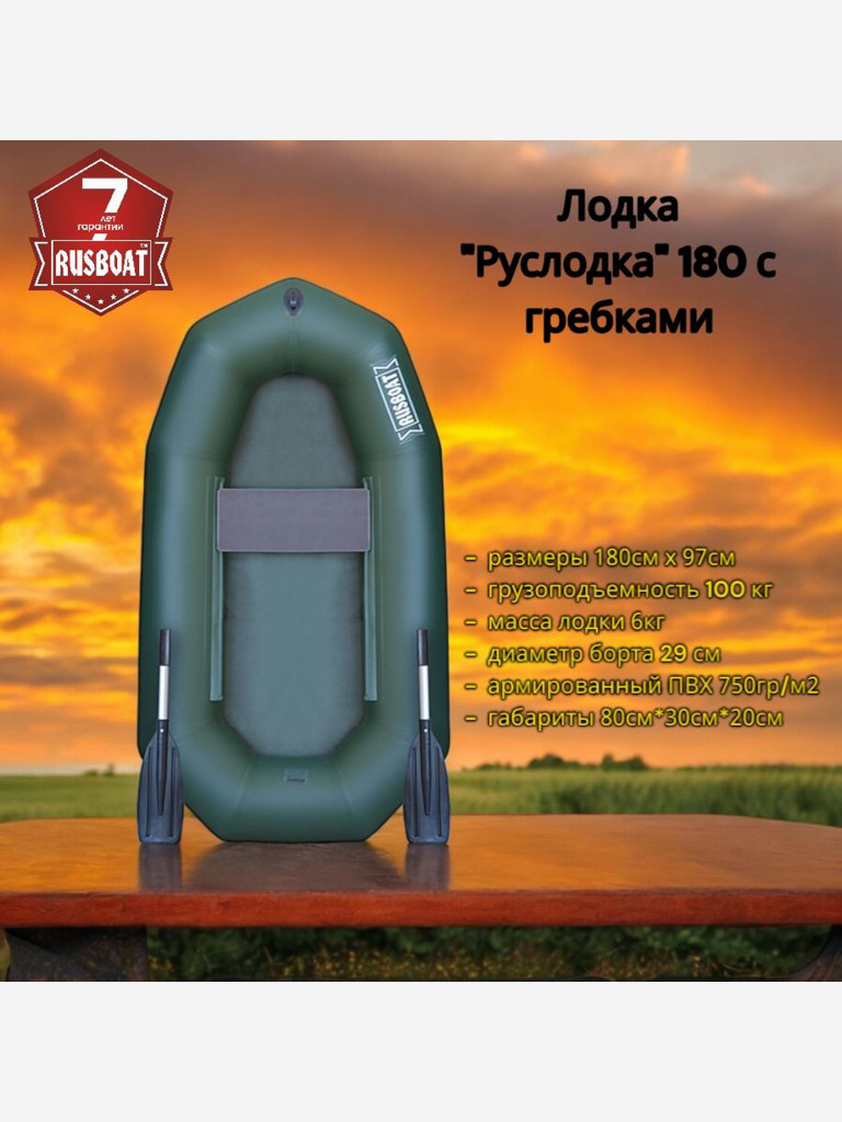 Гребная лодка ПВХ РУСЛОДКА 180 с гребками