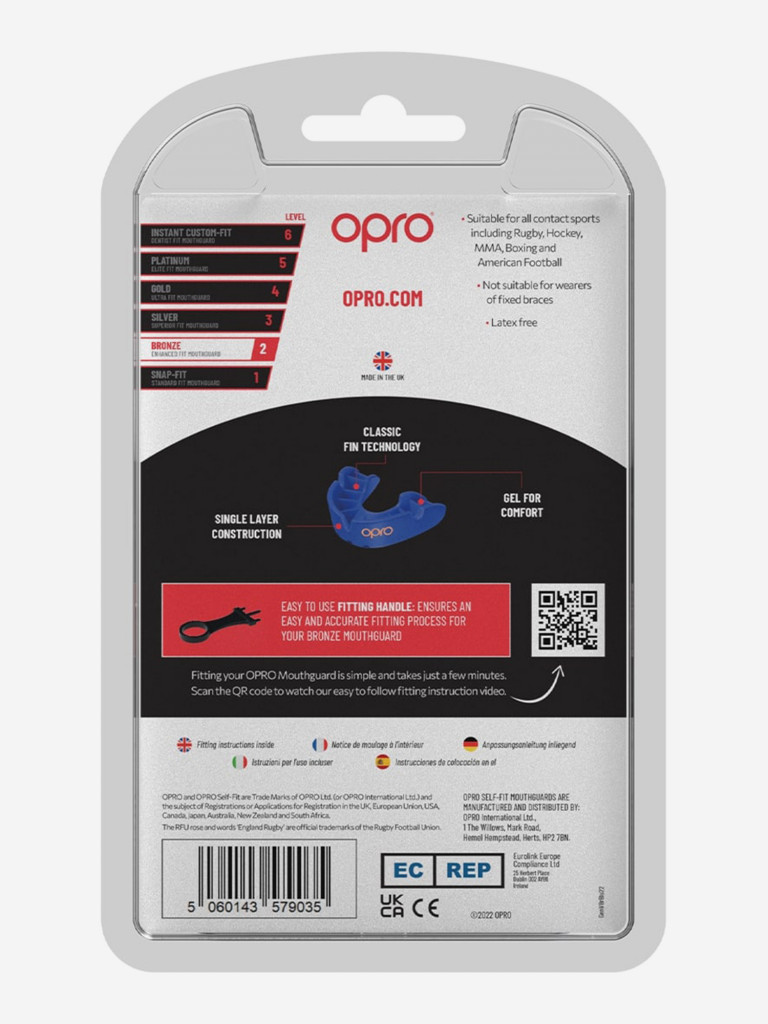 Боксерская капа взрослая, спортивная, защитная для зубов OPRO Self-Fit Bronze - Blue