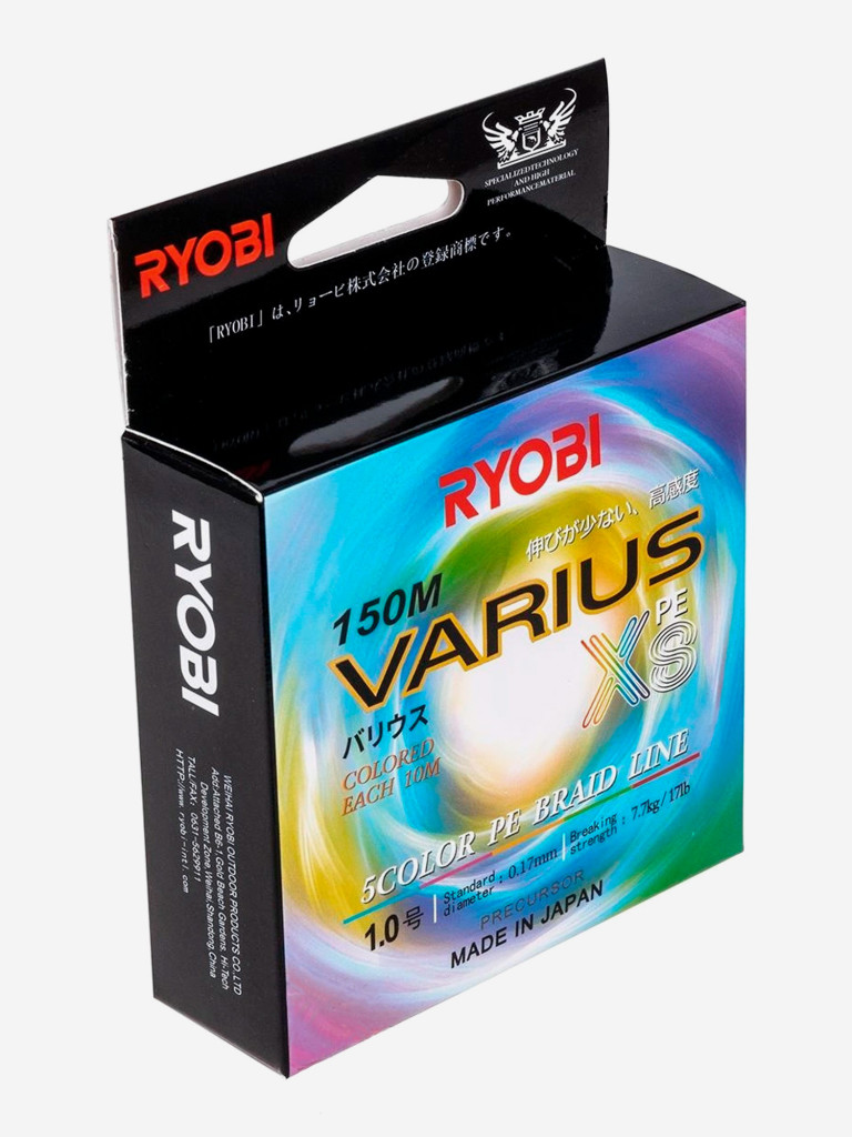 Шнур плетеный для рыбалки Ryobi VARIUS PE8X, 150м, 0,165мм, 7,7кг, мультиколор