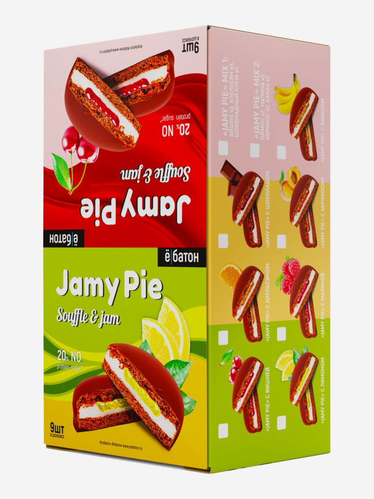 Протеиновое печенье Е-батон Jamy pie с маршмеллоу и джемом Апельсин, 9 шт по 60 г