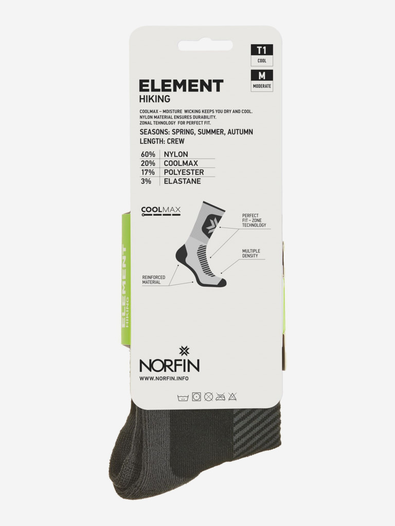 Термоноски Norfin T1M ELEMENT HIKING COOLMAX CREW для рыбалки и охоты