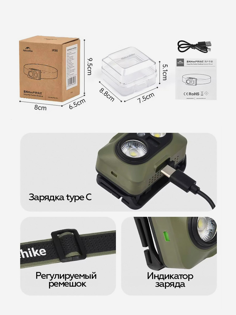 Налобный фонарь Naturehike Star Island Max, 500 lm, IP66, коричневый