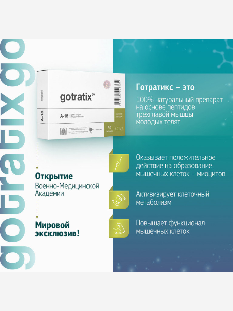 Натуральные пептиды мышц - Готратикс 60 капсул