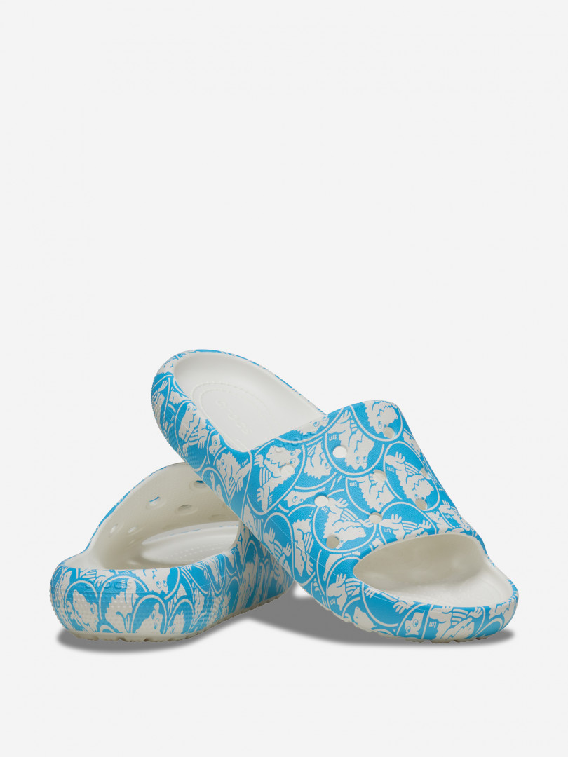 фото Шлепанцы женские crocs classic duke print slide v2, голубой