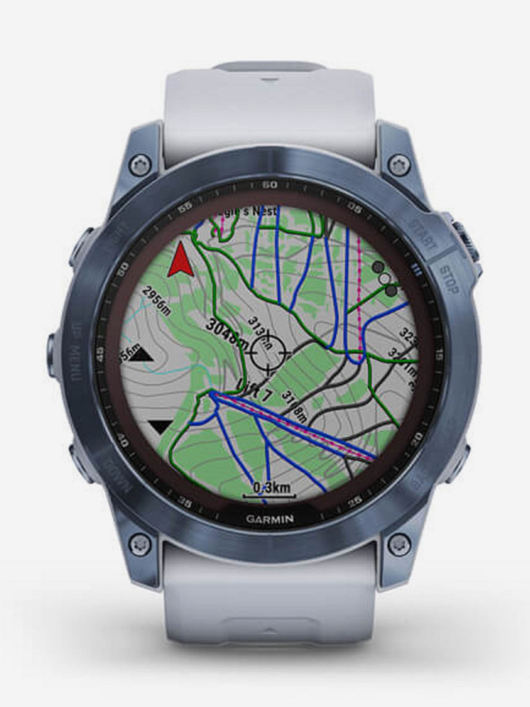 Часы Garmin Fenix 7X Sapphire Solar с подзарядкой от солнца, титановый синий минерал DLC с белым ремешком 010-02541-15