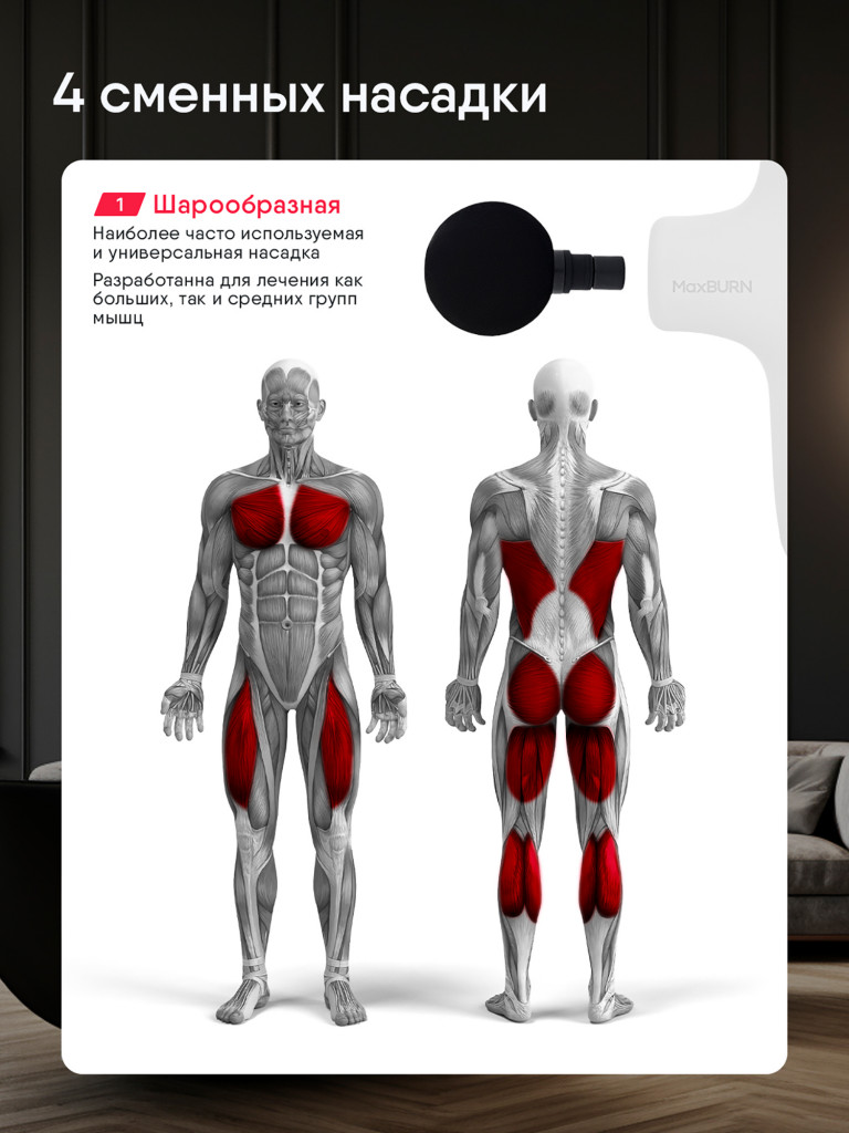 Перкуссионный массажер пистолет для тела Ergonova MaxBurn GUN mini электрический антицеллюлитный лимфодренажный