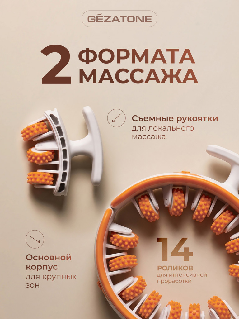Массажер для тела антицеллюлитный роликовый ручной для похудения Gezatone AMG618