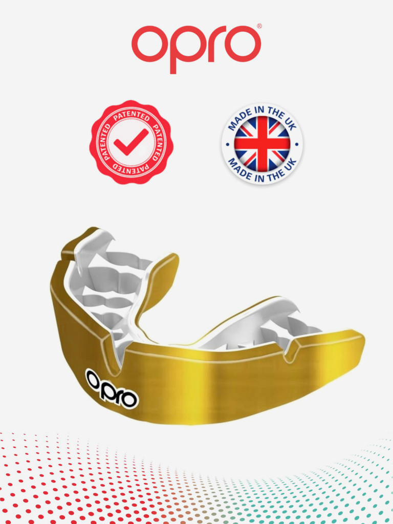 Боксерская капа взрослая, спортивная, защитная для зубов OPRO Instant Custom-Fit - Gold/White