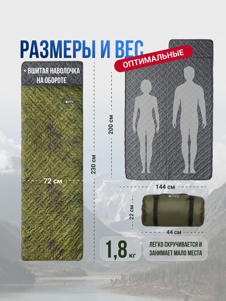 Спальный мешок туристический летний с подголовником, 72 х 230 см, камуфляж (300 г/м2)