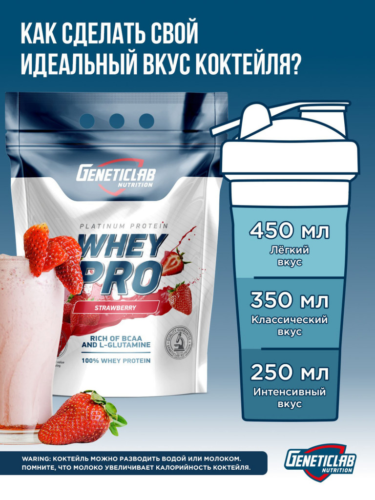 Протеин WHEY PRO 2100 g Клубника Geneticlab Nutrition