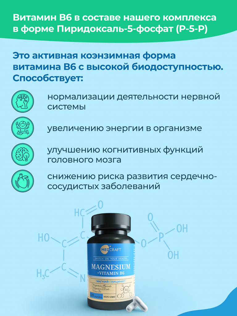 Магний глицинат MedCraft, 400 мг, 120 капс.