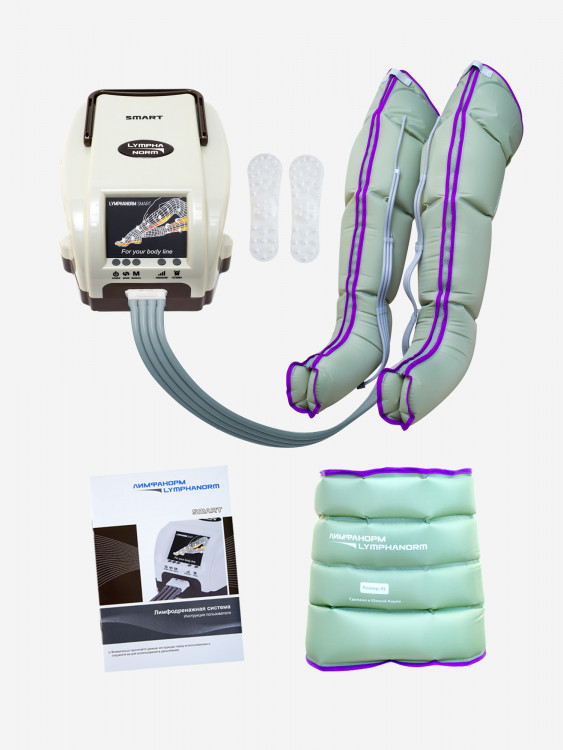 Лимфодренажный массажер LymphaNorm Smart, комплект с манжетами для ног размера XL и манжетой пояс XL