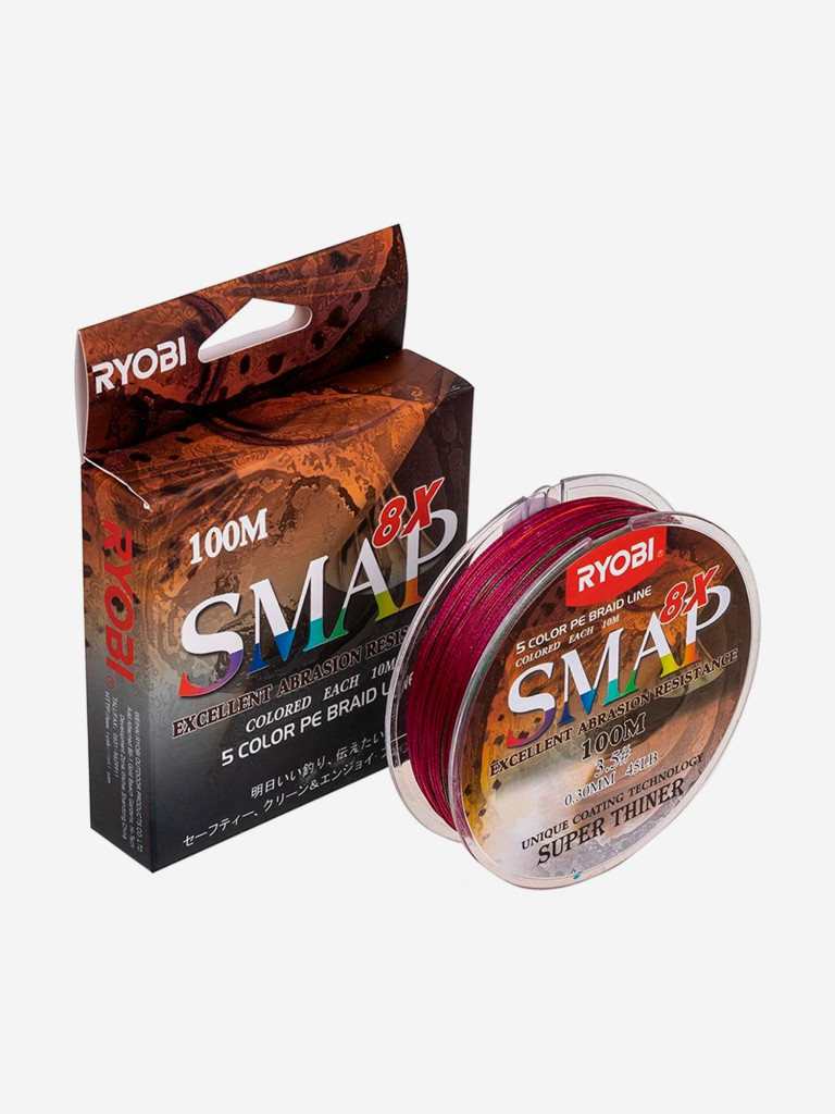 Шнур плетеный для рыбалки Ryobi SMAP PE8X, 100м, 0,31мм, 20кг, мультиколор