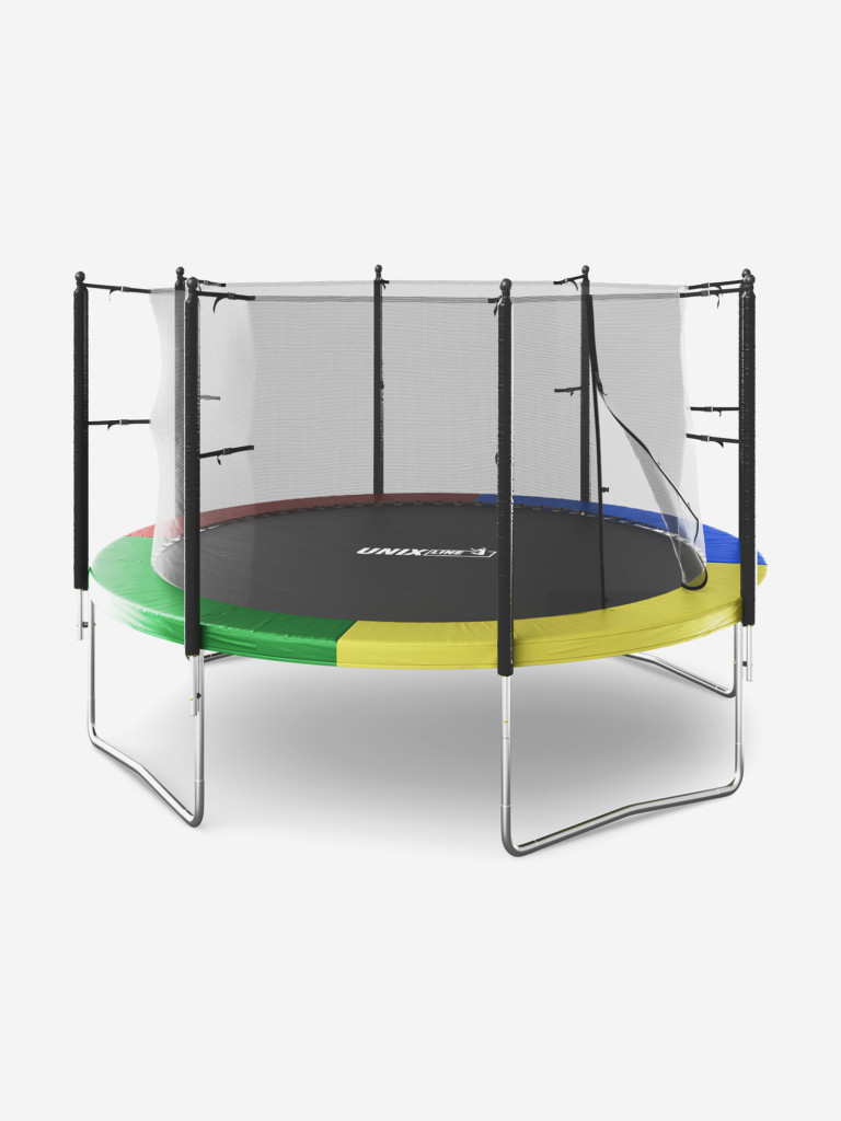 Батут каркасный UNIX Line Simple 12 ft Color с внутренней защитной сеткой, общий диаметр 366 см, до 150 кг, большой, детский батут для улицы UNIXLINE