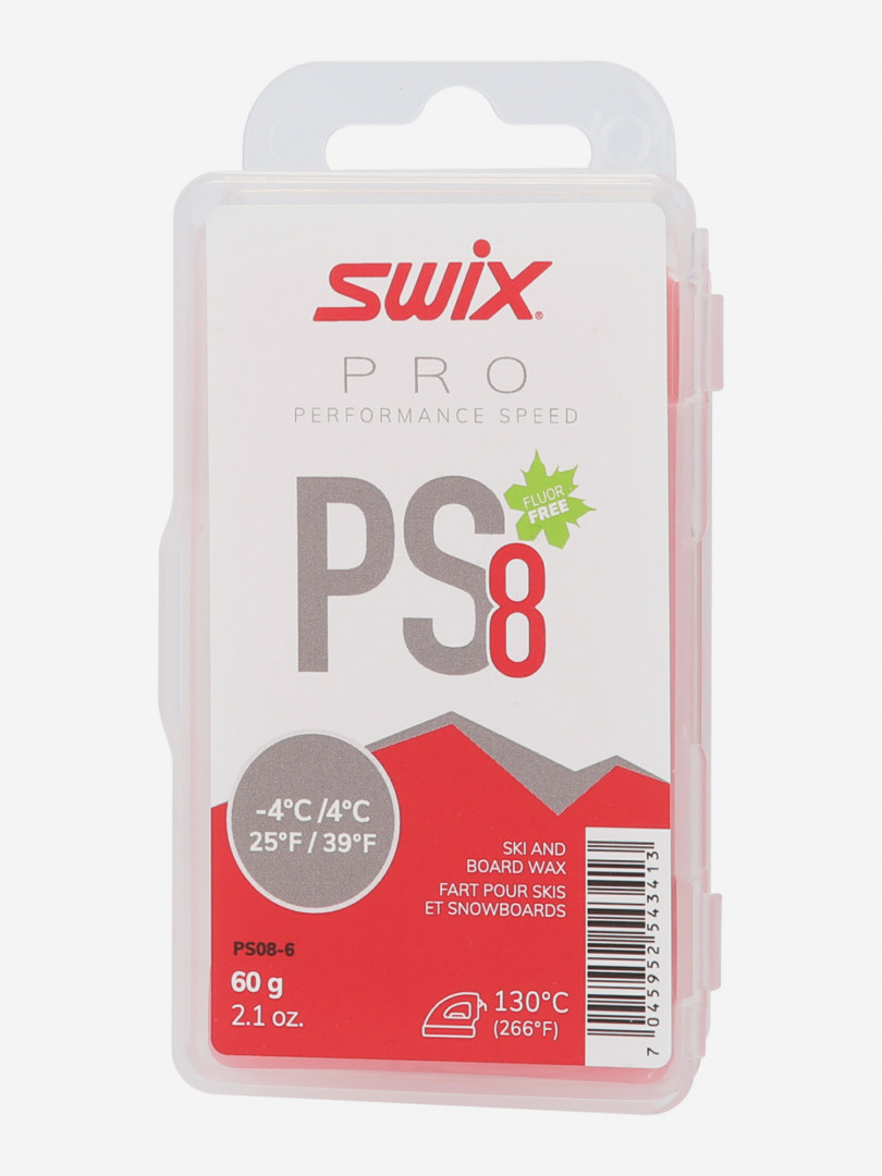 фото Мазь скольжения твердая swix ps8 red, -4°c/+4°c, 60 г, красный
