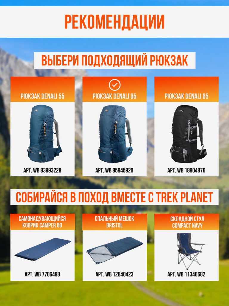 Рюкзак туристический Trek Planet Denali 65, петроль