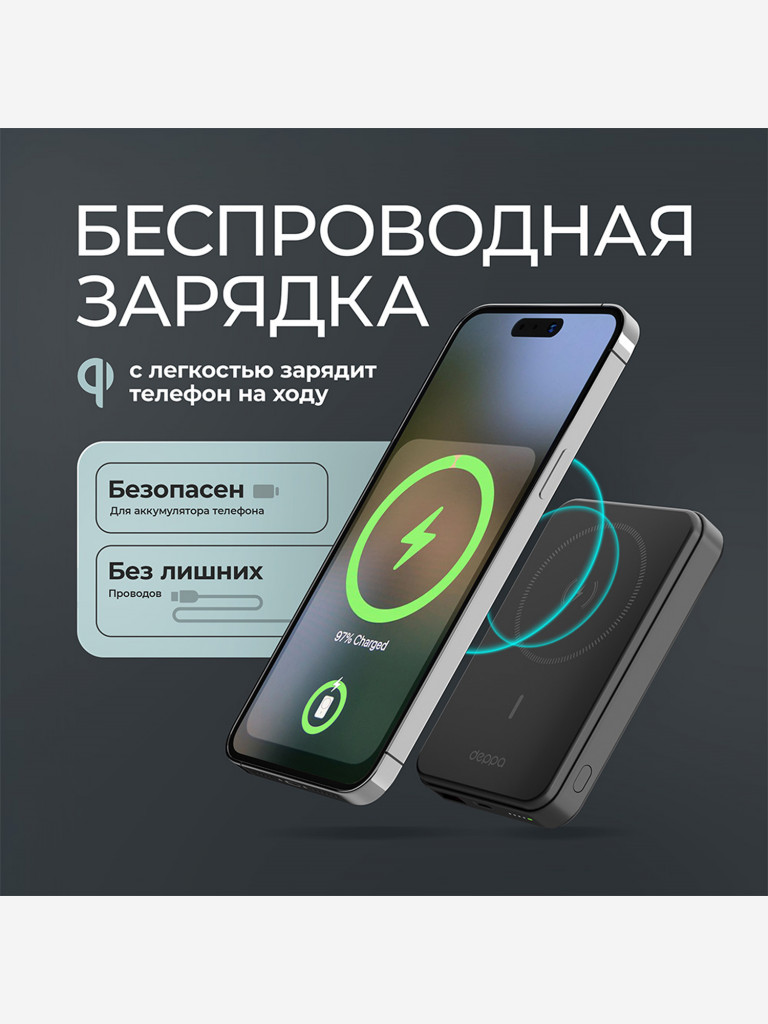 Внешний аккумулятор NRG MageSafe 10000 мА-ч (37Вт-ч) Basic, 15Вт Qi