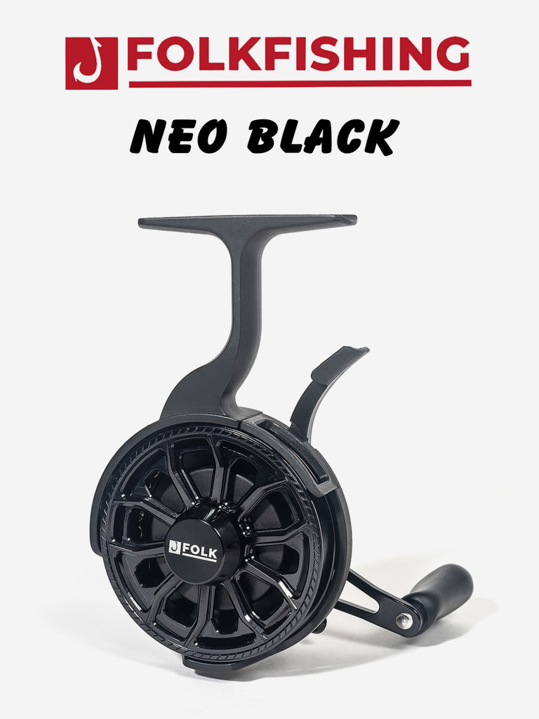 Катушка для рыбалки зимняя мультипликаторная FOLKFISHING Neo Black
