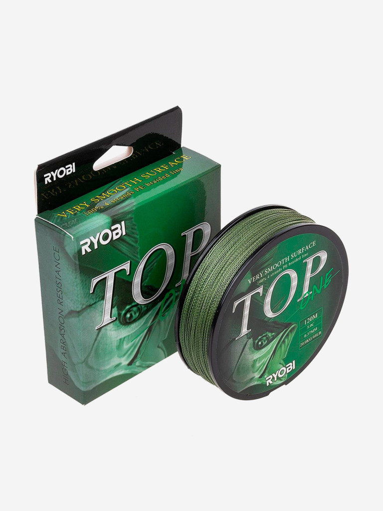 Шнур плетеный для рыбалки Ryobi TOP PE4X, 120м, 0,370мм, 20кг, темно-зеленый
