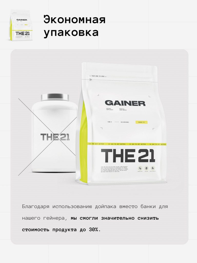 THE 21 Gainer Гейнер Карамель /CARAMEL/ Спортивное питание для набора мышечной массы, 1кг
