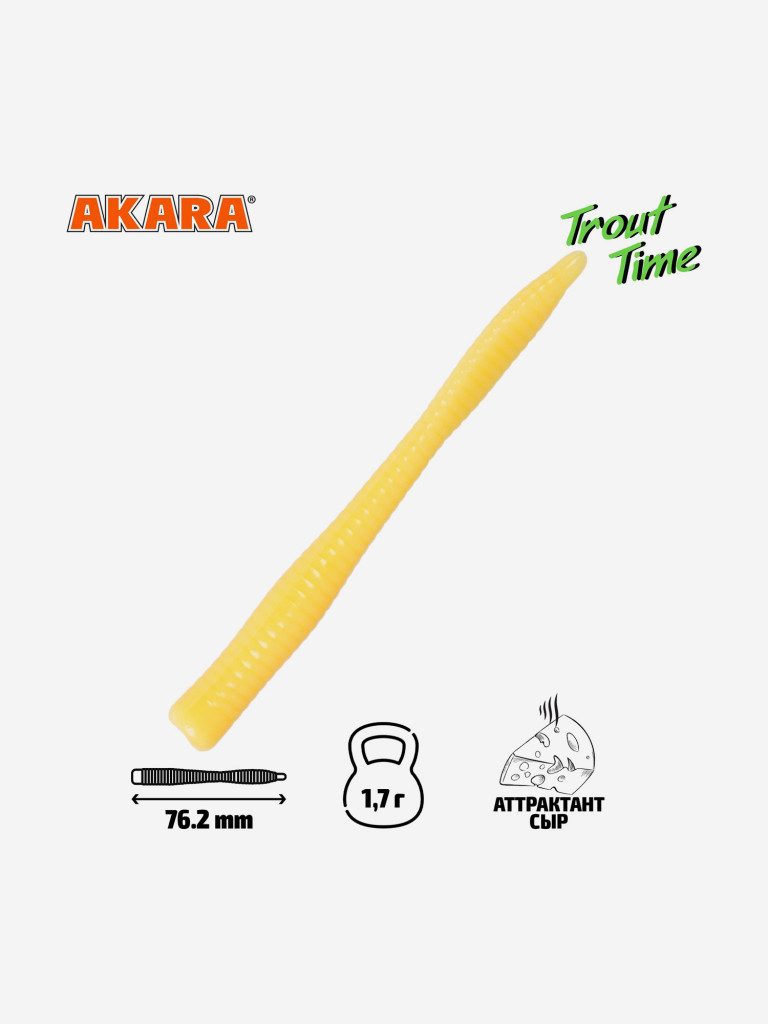 Силиконовая приманка Akara Trout Time WORM 3 446, Cheese (20 шт.)