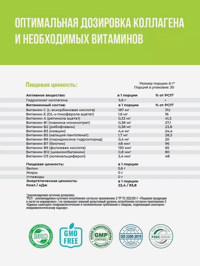 Коллаген порошок с витамином С 1WIN вкус персик, 30 порций