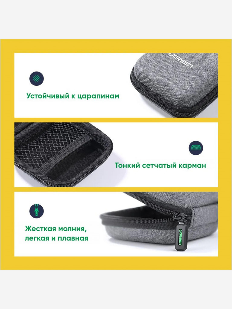 Чехол для наушников, кабеля, зарядного устройства UGREEN LP128 (70 577). Цвет: серый