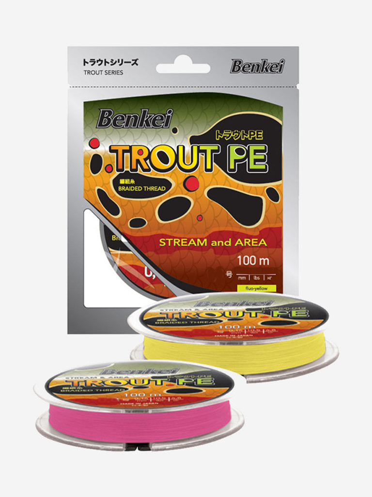 Шнур для рыбалки Benkei Trout PE 100m, розовый fluo #0,3 (0,09mm), 2,5kg