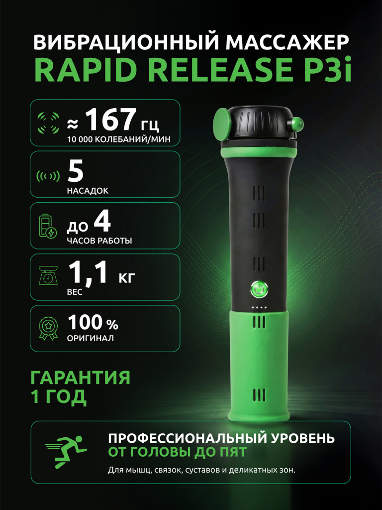 Вибрационный массажер для тела Rapid Release P3i, с встроенными насадками