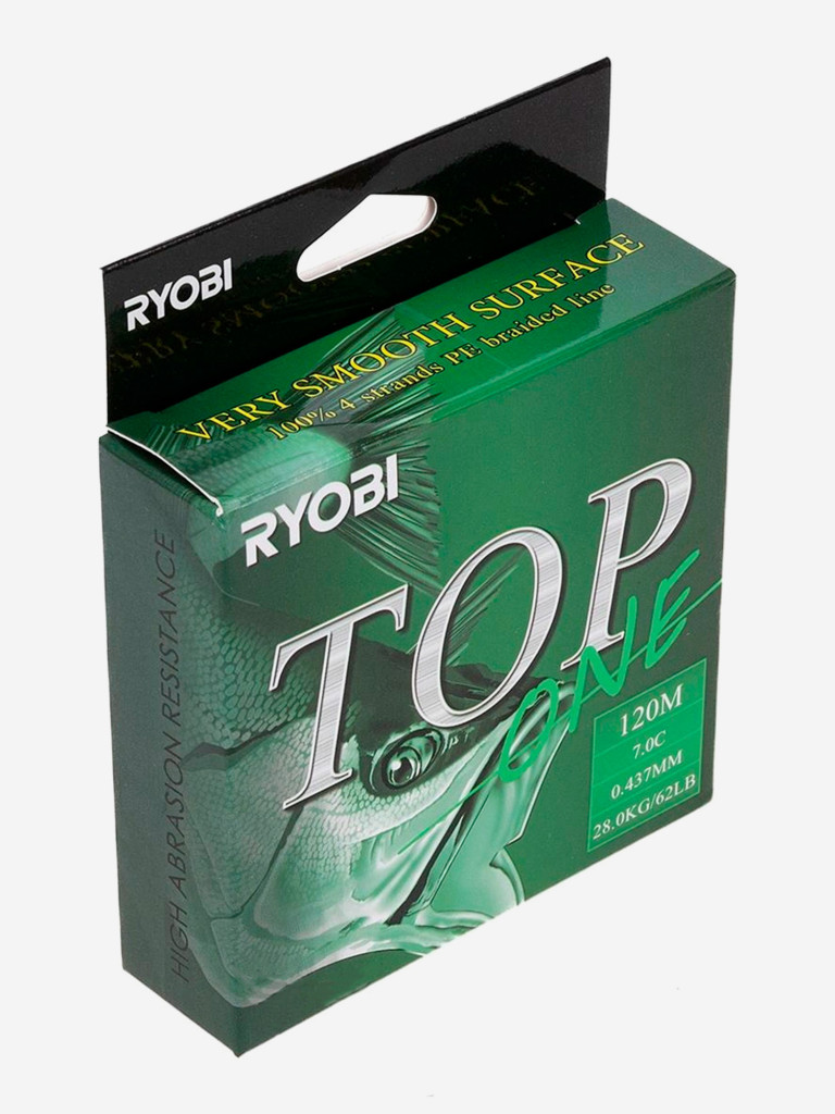 Шнур плетеный для рыбалки Ryobi TOP PE4X, 120м, 0,437мм, 28кг, темно-зеленый