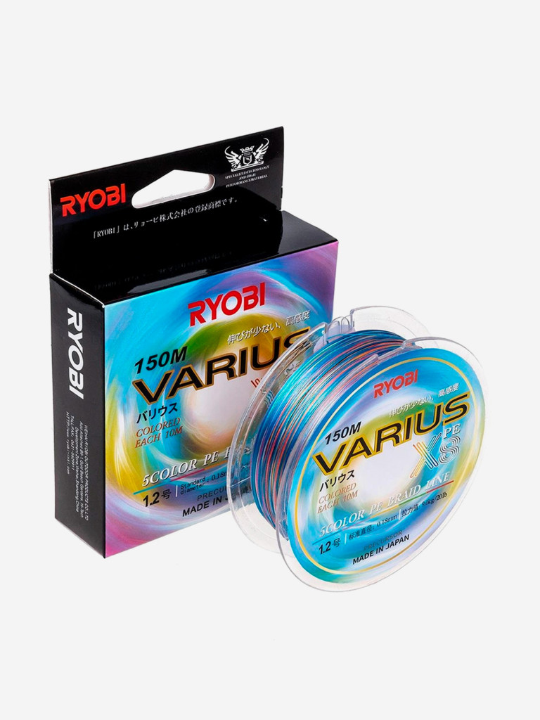Шнур плетеный для рыбалки Ryobi VARIUS PE8X, 150м, 0,185мм, 9кг, мультиколор