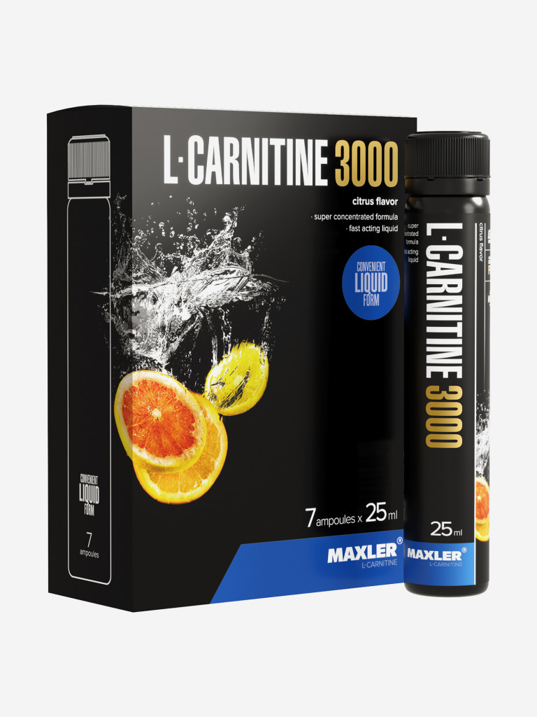 Л-карнитин жидкий Maxler, 3000 мг на порцию, 7 туб по 25 мл - Цитрус
