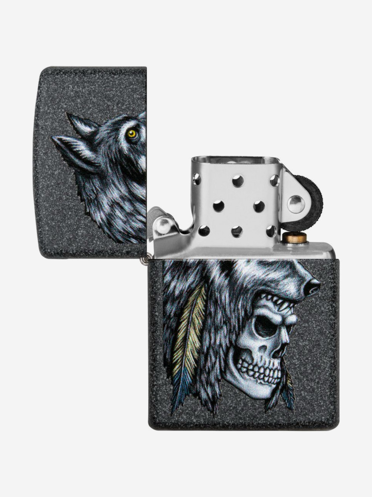 Зажигалка бензиновая ZIPPO 29863 Wolf Skull Feather